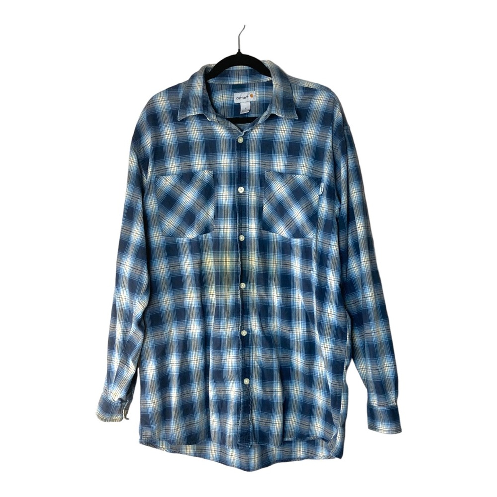 Carhartt Mens Button Up Plaid Shirt Blue Size Large‎